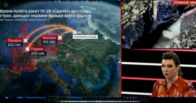 Russia, sulla tv di stato Channel One la mappa con le traiettorie dei missili nucleari: “Per Berlino ci vogliono 106 secondi. Faremmo tabula rasa”