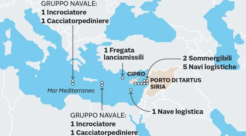 Ucraina, la mappa delle navi russe nel Mediterraneo