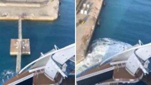 La terza nave più grande al mondo colpisce la banchina in porto