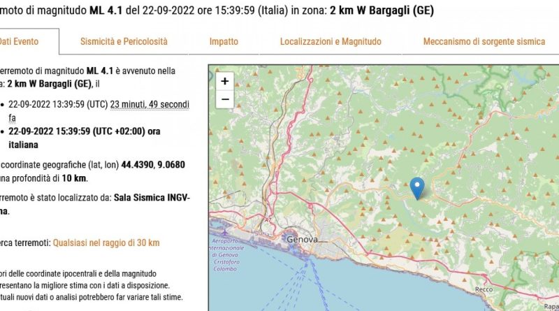 Genova, forte scossa di terremoto avvertita in tutta la provincia: epiucentro a Bargagli
