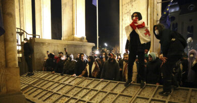 Gli scontri tra manifestanti e polizia davanti al parlamento della Georgia