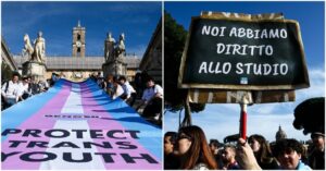 Giovani trans in corteo a Roma: “Abbiamo diritto a studiare con la nostra identità”. In migliaia sfilano nel centro della Capitale