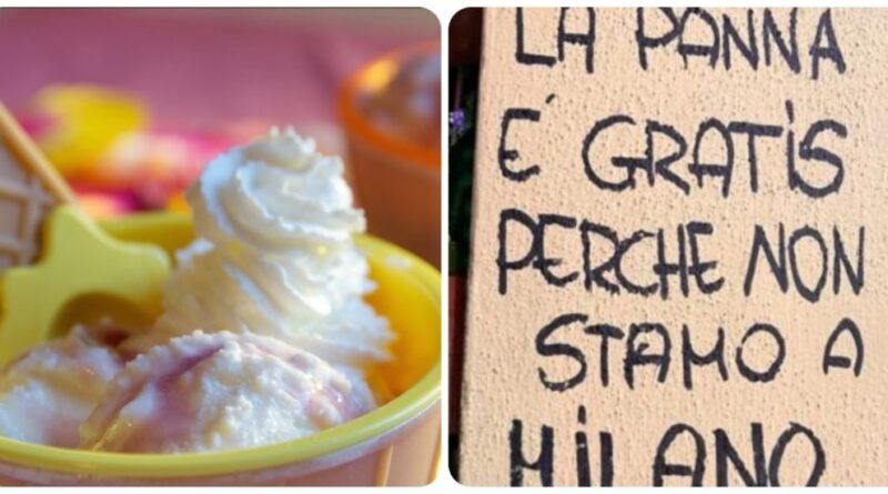 “La panna sul gelato è gratis perché non stiamo a Milano”: l’iniziativa di una gelateria di Roma scatena il dibattito