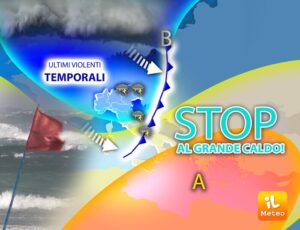 Ultimi forti temporali e temperatura in calo di 13 gradi al sud