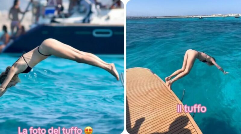 Chiara Ferragni, la foto del tuffo solleva dubbi: “Fotomontaggio”, e lei risponde con un video