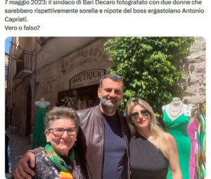Decaro: ‘Donne nelle foto estranee alle attività dei clan’. La commissione del Viminale arriva a Bari