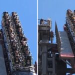 Il vagone delle montagne russe più ripide del mondo si rompe durante l’inaugurazione: l’incubo dei passeggeri sospesi nel vuoto per 10 minuti